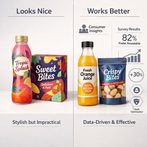 A modern professional visual showing product packaging evolution driven by data and consumer insights rather than aesthetics alone Split or layered co-1