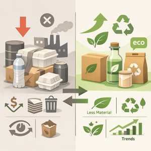 Conceptual editorial illustration illustrating the risk of ignoring sustainability and market trends in packaging design Contrast between outdated res-1