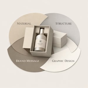 Create a clean highend B2B illustration that represents sustainable packaging as an integrated system rather than a single material choiceVisually sho
