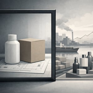 Create a conceptual highend B2B illustration that represents internal operational bias and the hidden cost of opportunity loss in sustainable packagin-1