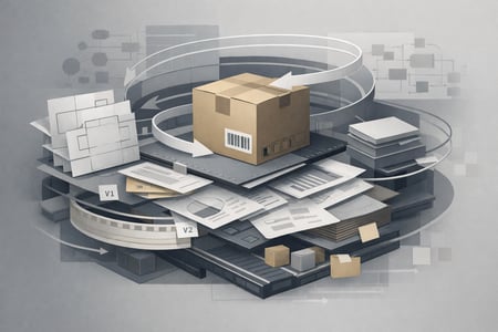 Create a conceptual highend B2B illustration that represents the hidden cost and structural friction of managing packaging inhouse or with nonspeciali-1