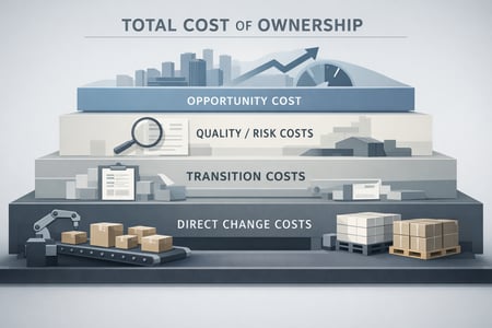 Create a structured highend B2B illustration that represents a practical financial checklist for calculating the Total Cost of Ownership TCO of a pack-1