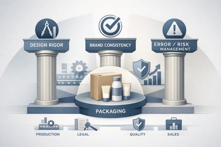 Create a structured highend B2B illustration that represents three strategic levers linking packaging execution to financial and commercial performanc-1