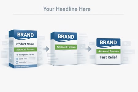 Horizontal modern illustration explaining packaging hierarchy for ecommerce thumbnails Show a product package transforming from fullsize packaging wit-1