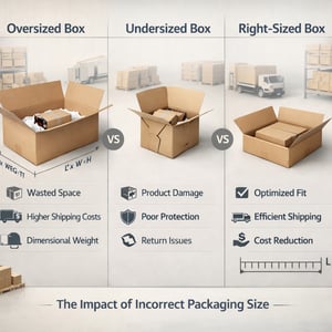 Professional datadriven visual illustrating the impact of incorrect packaging size Comparison between oversized and undersized packaging versus rights